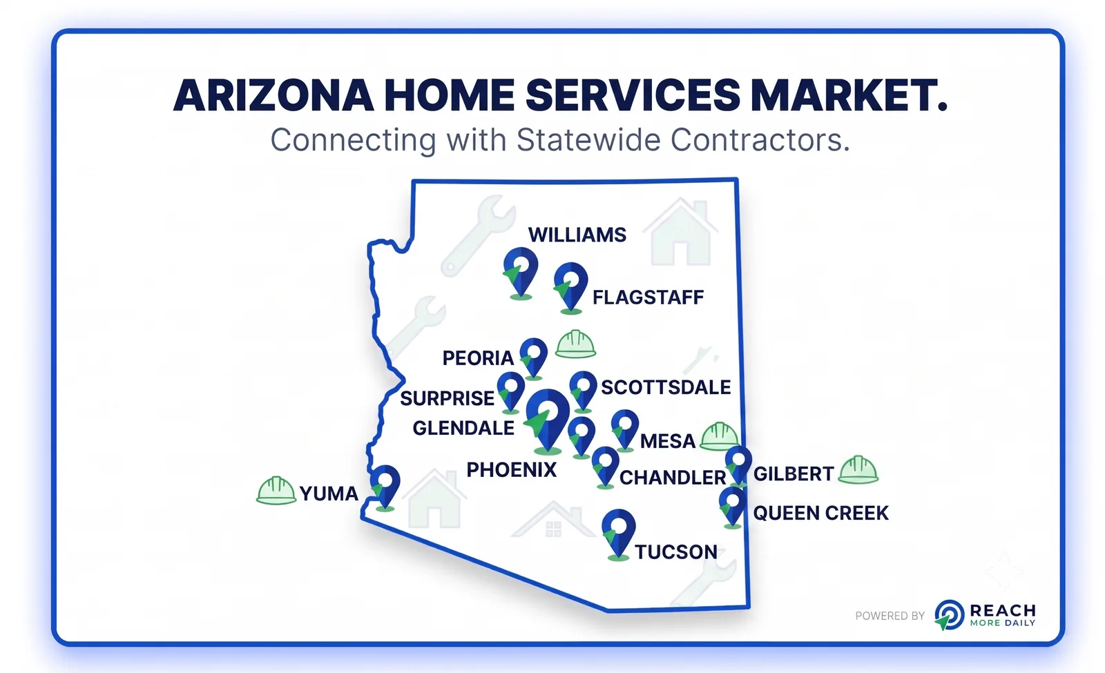 Illustrated map of Arizona highlighting the cities Reach More Daily serves